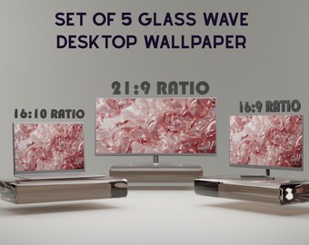 Glass Wave Desktop Wallpaper Set of 5, Pastel Liquid Crystal PC Background, Aesthetic 3D Abstract Ultrawide Monitor 4K HD Download
