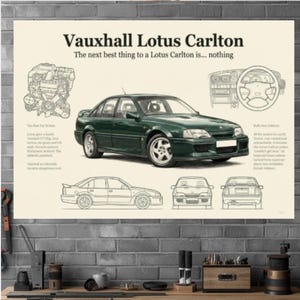 Teknisk infografik för Vauxhall Lotus Carlton, Giclée-konsttryck med motormotiv
