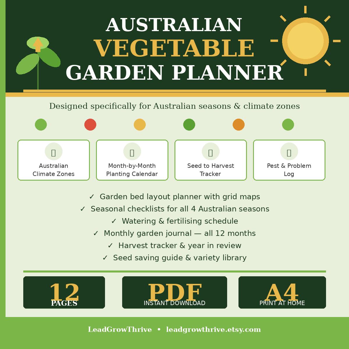Australian Vegetable Garden Planner Printable PDF | Aussie Seasons ...