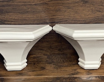 Par de estantes flotantes de cerámica vintage estilo Hollywood Regency MCM con soportes de pared de 14 pulgadas.