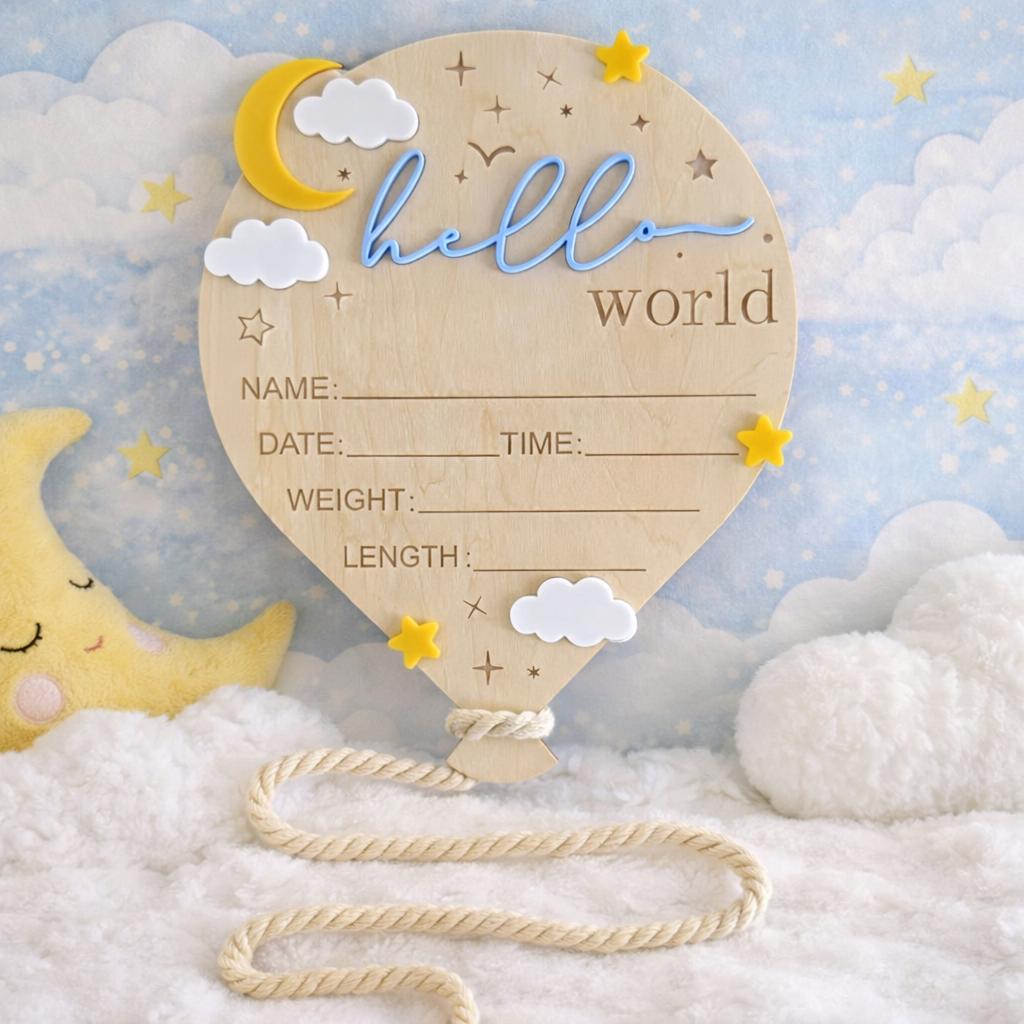 Baby Announcement Sign Hello World Balloon Birth Stats Newborn Photo ...