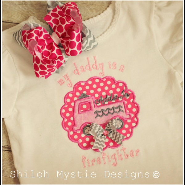 Firefighter Daddy shirt onesie-fireman daddy shirt-pink firetruck shirt-firetruck shirts for girls-girls firetruck shirt