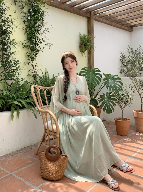 sage green maternity dress Flutter Bell Sleeve Empire or special occasions Ecavus Womens Off Shoulder Maternity