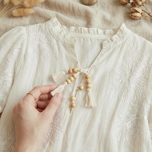 Boho Embroidered Maternity Dress, Flowy Tencel Pregnancy Gown, Minimalist Baby Shower Dress, Cottagecore Postpartum Summer Dress for Women image 7