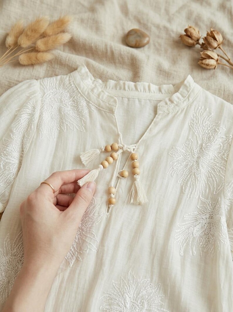 Boho Embroidered Maternity Dress, Flowy Tencel Pregnancy Gown, Minimalist Baby Shower Dress, Cottagecore Postpartum Summer Dress for Women image 7