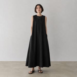 korean linen dress Linen Blend Drawstring V-Neck Long Dress