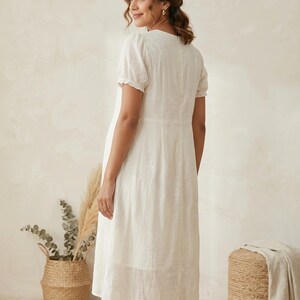 Boho Embroidered Maternity Dress, Flowy Tencel Pregnancy Gown, Minimalist Baby Shower Dress, Cottagecore Postpartum Summer Dress for Women image 2