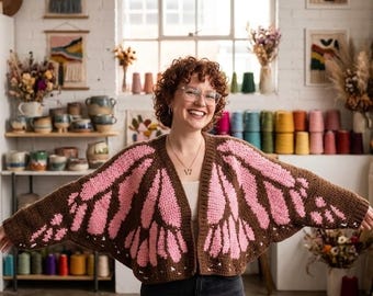 Patrón de cárdigan de mariposa a crochet, suéter bohemio extragrande, ideal para principiantes (descarga en PDF)