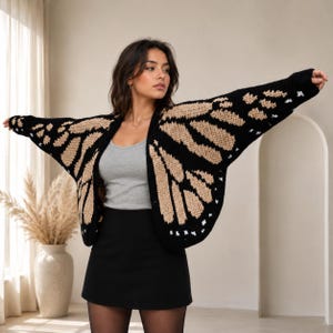Modello per top all'uncinetto con ali di farfalla, giacca con ali fatta a mano in PDF, cardigan all'uncinetto con farfalla