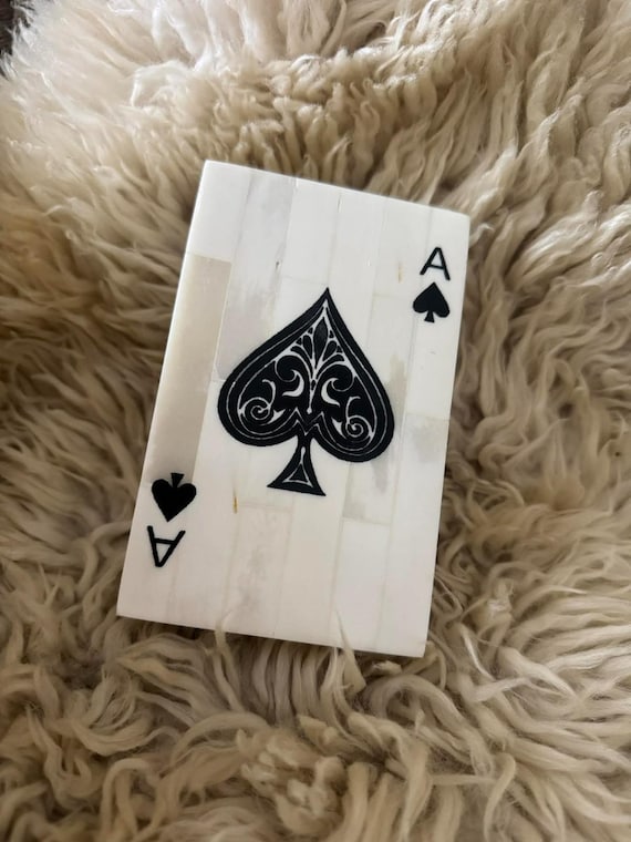 Handmade Bone Inlay Playing Card Box | Ace of Spades Storage Case