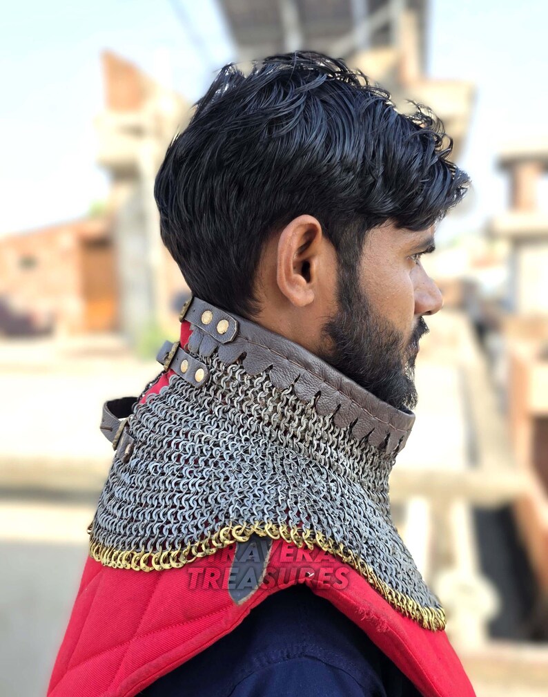 Medieval Chainmail Gorget Bishop Mantle | 6mm Flat Steel Rings, Leather ...