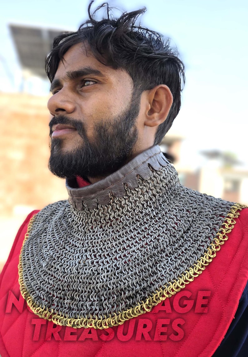 Medieval Chainmail Gorget Bishop Mantle | 6mm Flat Steel Rings, Leather ...