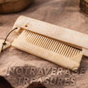 Peine vikingo de hueso hecho a mano con estuche con cierre – Herramienta de aseo medieval, peine nórdico para el cabello