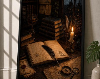 Dark Academia Wall Art, Scholar Desk Print, Vintage Study Decor, Library Wall Art, Writer Gift, Gothic Academia Artwork