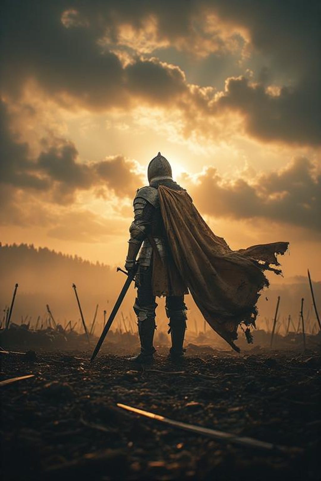 Last Stand Knight Wall Art- Dark Fantasy Warrior Print, Medieval Battle ...