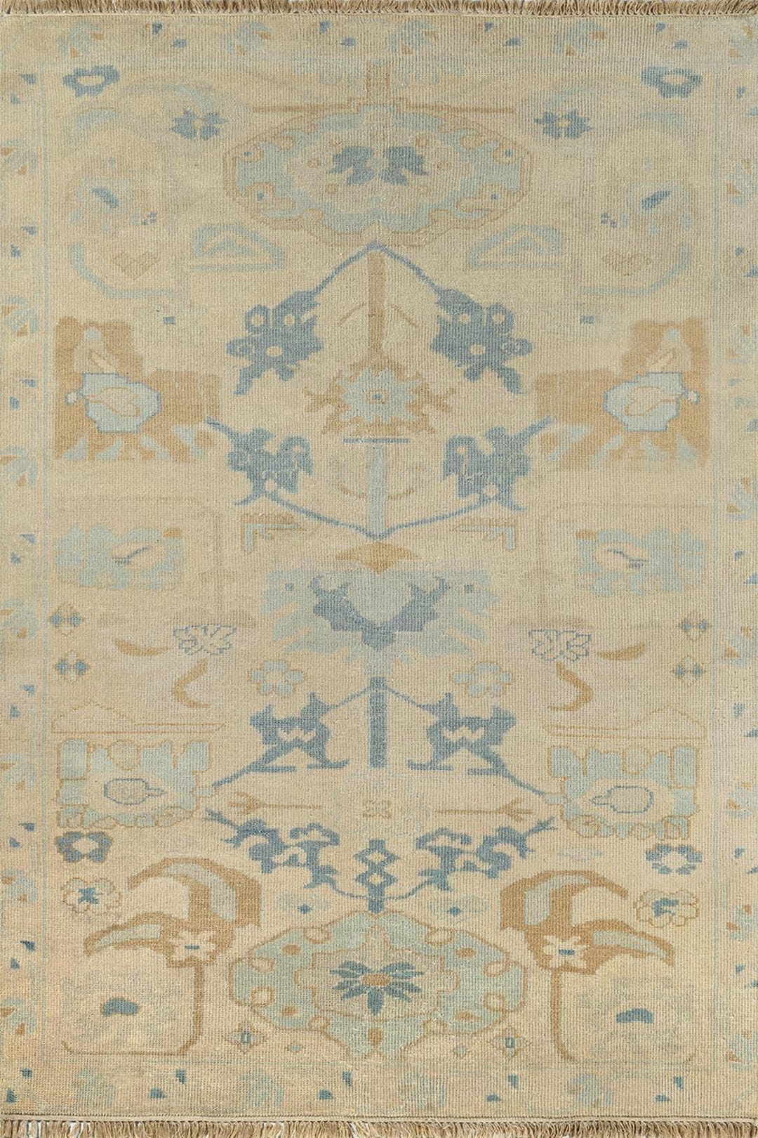 Neutral Boho Decor | Khotan Hand Knotted Wool Rug | Sand & Pale Blue ...