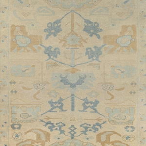 Neutral Boho Decor | Khotan Hand Knotted Wool Rug | Sand & Pale Blue Traditional Pattern | Transitional Decor | 10x14Ft Farmhouse Rug