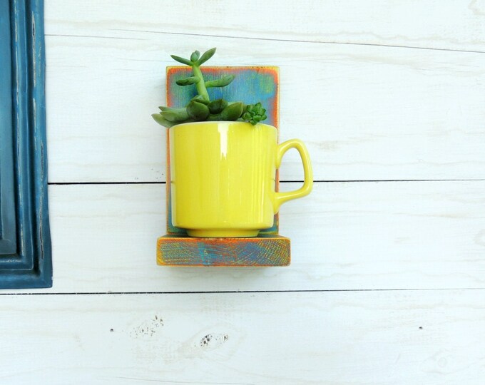 Colorful Vintage Tea Cup Flower Pot Sconce Vertical Planter Bright