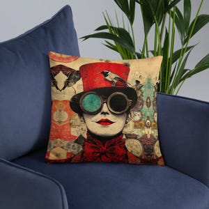 Red Steampunk Pattern Pillow - Polyester Throw Pillow for Home Decor