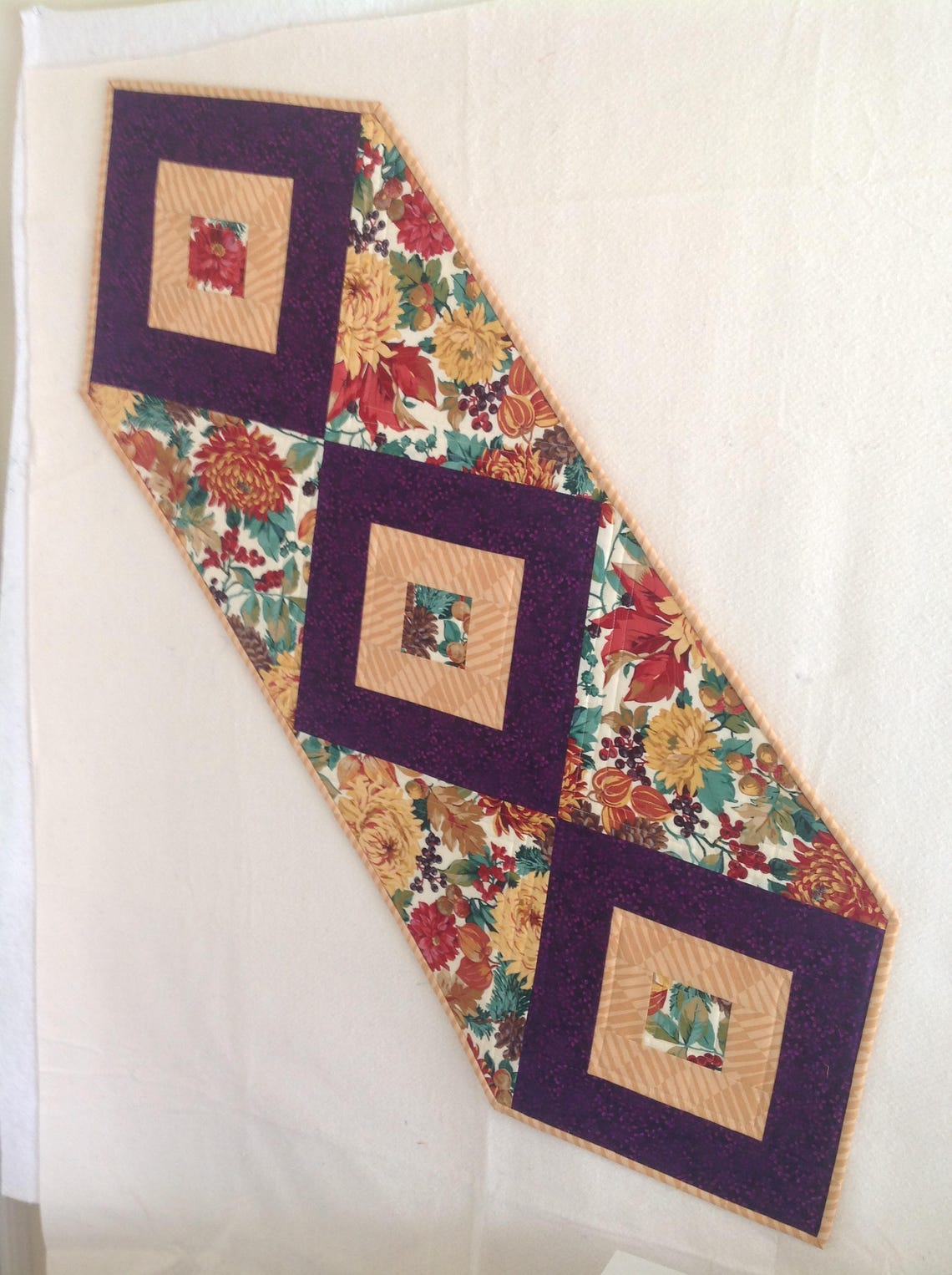 Fall Quilted Table Runner, Fall Floral Runner, Thanksgiving Table ...