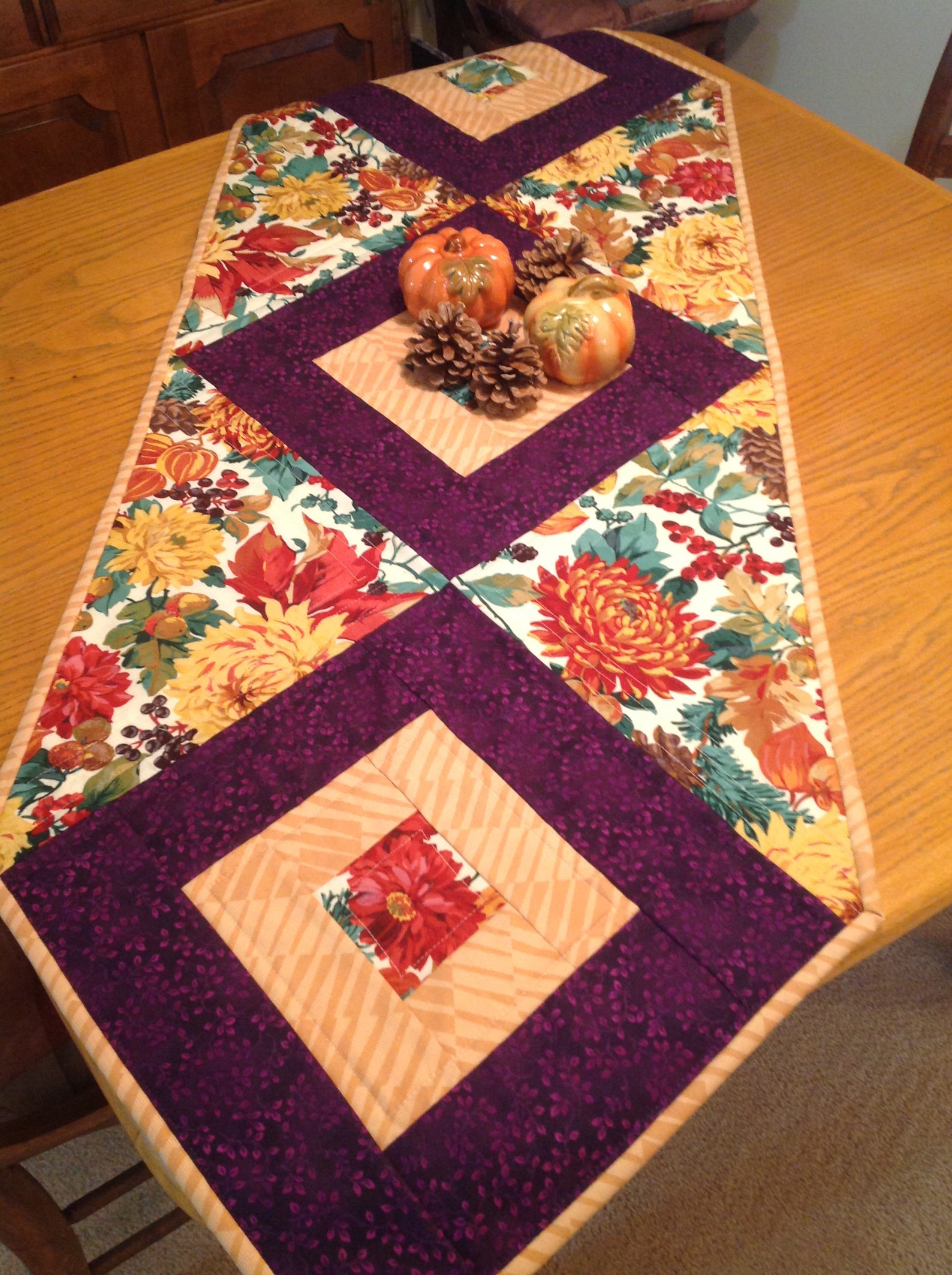 Fall Quilted Table Runner Fall Floral Runner Thanksgiving - Etsy