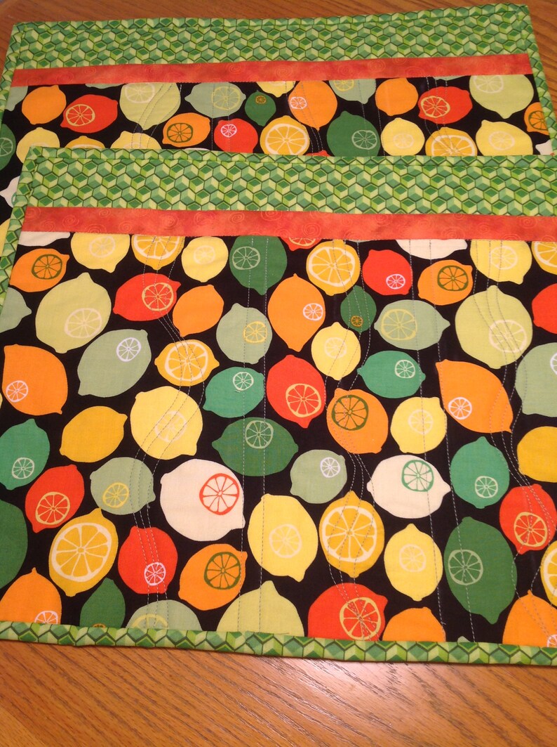 Quilted Placemats Set of Two Placemats Lemon Placemats Etsy