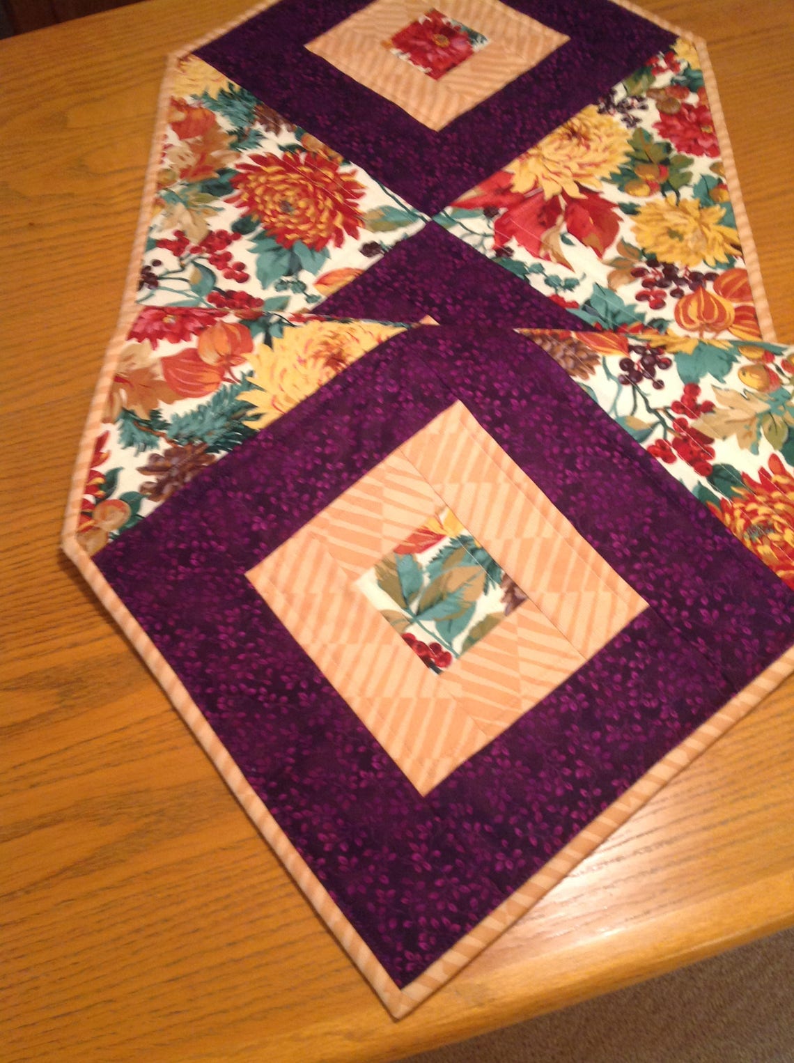 Fall Quilted Table Runner, Fall Floral Runner, Thanksgiving Table ...