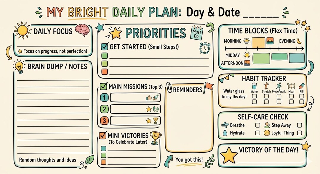 Fun Adhd Daily Task Printable or Digital - Etsy