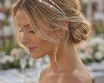 Crystal Bridal Headband, Gold- Silver Wedding Hair Vine, Minimalist Rhinestone Headpiece