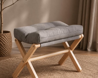 Taburete plegable de madera maciza con cojín / Banco para cambiarse los zapatos en la entrada