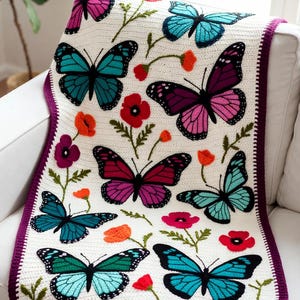 CROCHET PATTERN Butterflies in Poppy Garden Tapestry Blanket Graphghan Butterfly & Poppy Blanket | Spring Summer Gift | PDF Instant Download