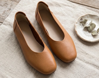 Sapatilhas artesanais de couro macio, sapatos minimalistas sem fecho, sapatilhas estilo Mary Jane retrô, sapatos vintage estilo cottagecore, sapatos confortáveis para o dia a dia no trabalho.
