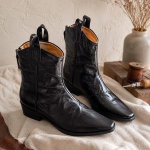 Pointed Toe Leather Boots - Etsy