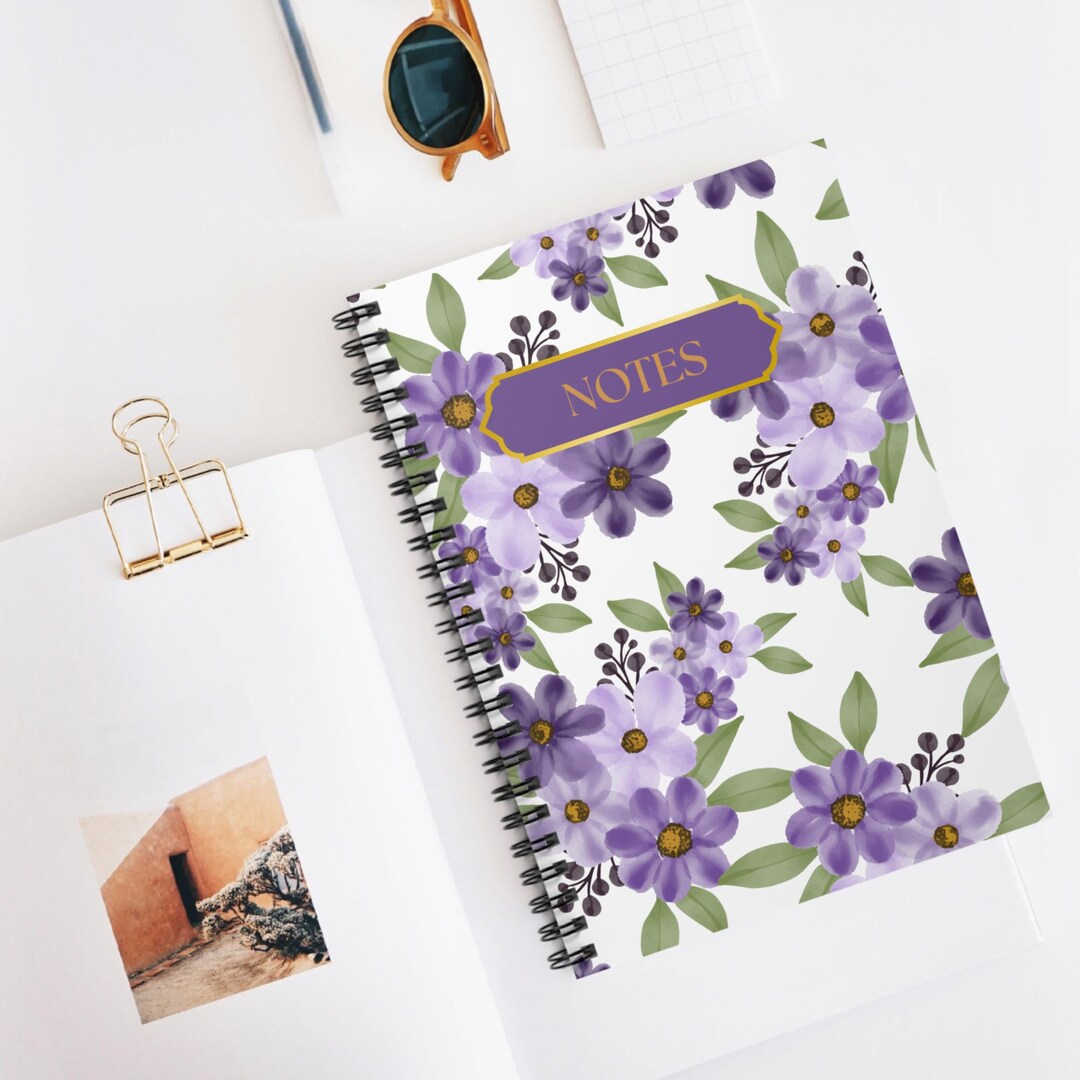 Purple Floral Spiral Notebook | Ruled Lined Journal - Etsy