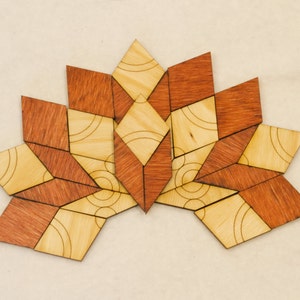 Penrose P3 River Tiles, Mathematical Puzzle, Pentagon, Tile Puzzle, Physics Puzzle, 89 golden diamonds, 55 lozenges, Pattern Blocks, STEM image 5