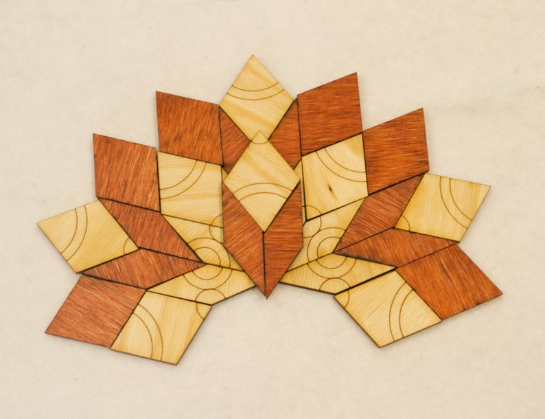 Penrose P3 River Tiles, Mathematical Puzzle, Pentagon, Tile Puzzle, Physics Puzzle, 89 golden diamonds, 55 lozenges, Pattern Blocks, STEM image 5