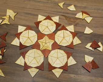 Penrose P2 Arc Tiles, Mathematical Puzzle, Pentagon Puzzle, Tile Puzzle, Physics Puzzle, 89 Tiles, 55 Kites, 34 Darts, Pattern Blocks, STEM