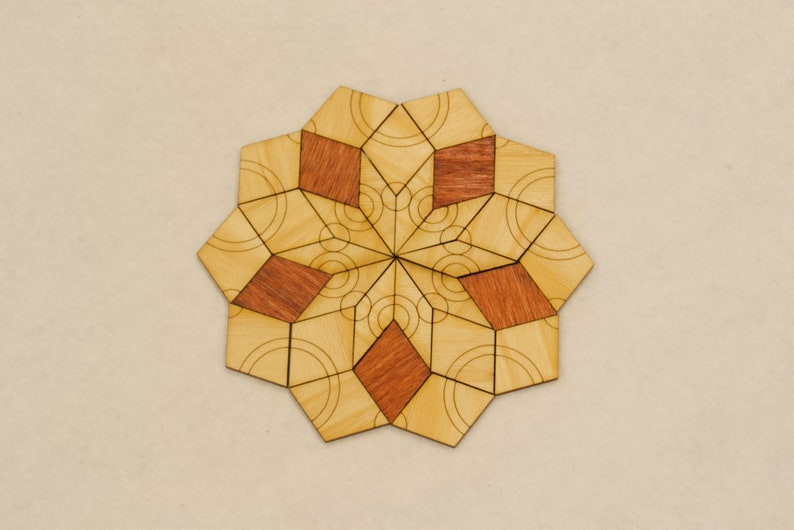 Penrose P3 River Tiles, Mathematical Puzzle, Pentagon, Tile Puzzle, Physics Puzzle, 89 golden diamonds, 55 lozenges, Pattern Blocks, STEM image 6