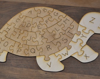 Turtle Alphabet Puzzle with Bag for Storage Handmade Educational Wood Puzzle