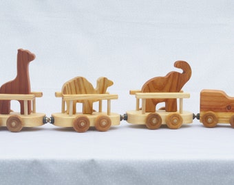 Circus Train with Giraffe, Elephant, Camel, Zoo Train, Heirloom, Redwood, Pine