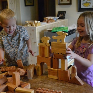 Castle Blocks with two Dragons, Redwood, Fortress, Heirloom Handmade