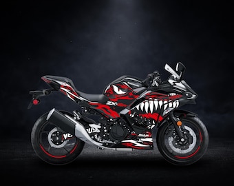 Ninja 500 Decal Kit | Aggressive Beast Mask Design | Racing Graphics Stickers | Custom Color Motorcycle Decals