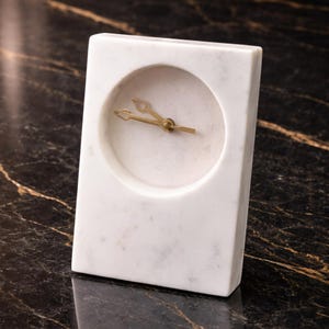 White Marble Desk Clock, Handmade Silent Quartz Stone Clock, Luxury Marble Clock, Minimalist Modern Shelf Decor Banswara White Marble Clock