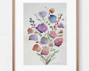 Original Loose Floral Watercolor Painting, boho decor, nursery decor