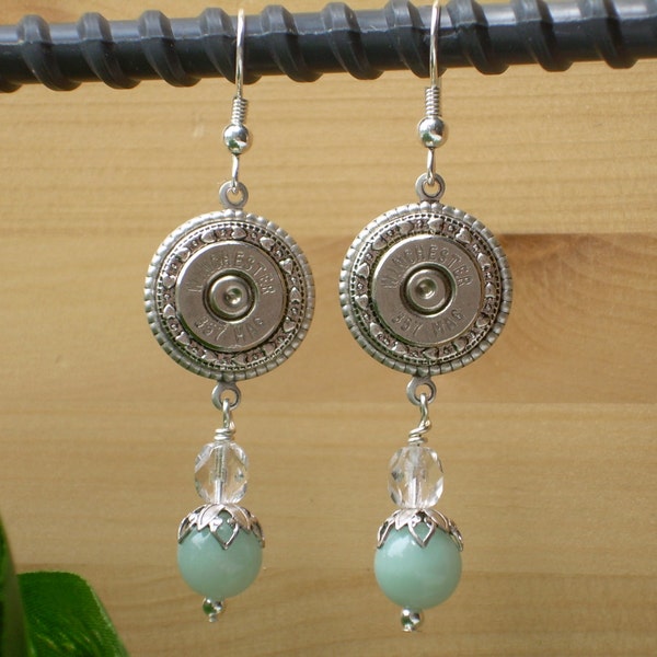 Bullet Jewelry ~ 357 Magnum Winchester ~ Amazonite Earrings