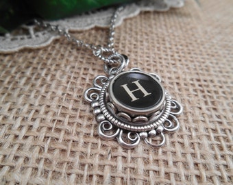 Typewriter Key Jewelry ~ Initial H ~ Personalized Letter Necklace