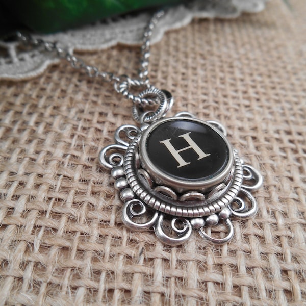 Typewriter Key Jewelry ~ Initial H ~ Personalized Letter Necklace