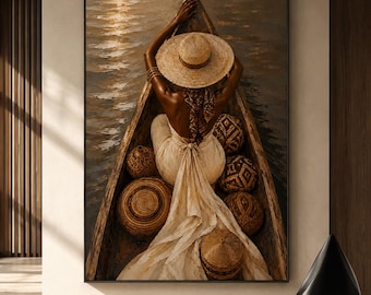 African Woman Boat Print, Afrocentric Coastal Wall Art, Melanin Beauty