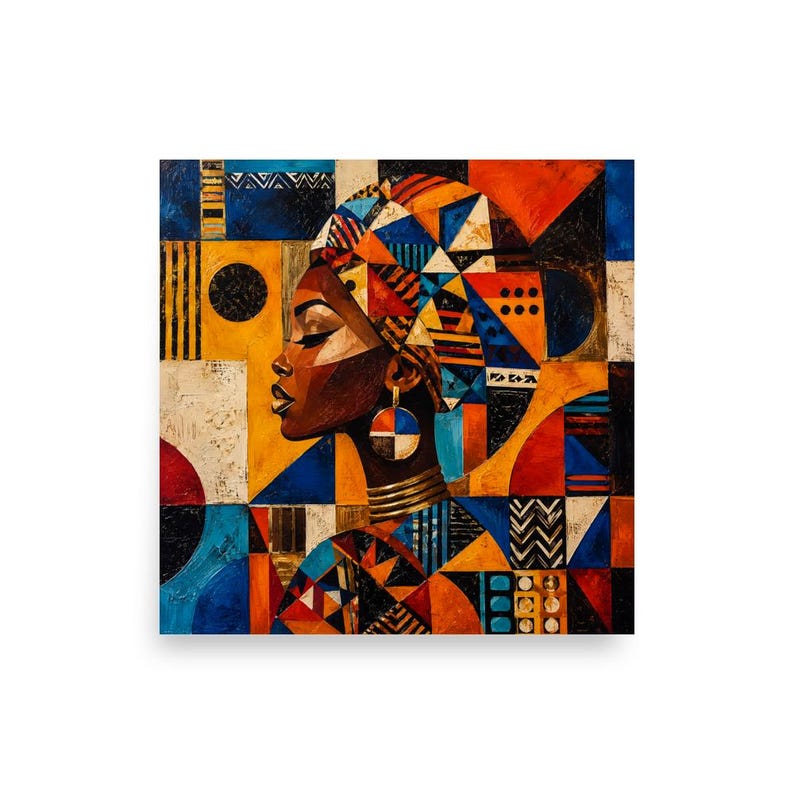Modern African Portrait Wall Art, Geometric Black Woman Print, Colourful Afrocentric Decor, Abstract African Art, Statement Wall Decor