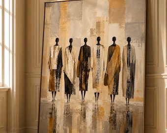 Abstract African Figures Wall Art, Neutral Beige Earth Tone Canvas Print